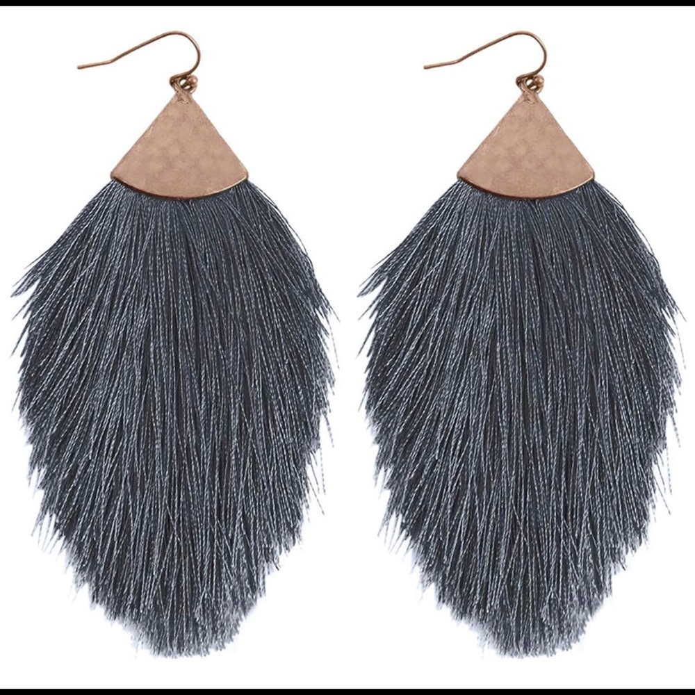 Feather Fringe Earrings in Grey